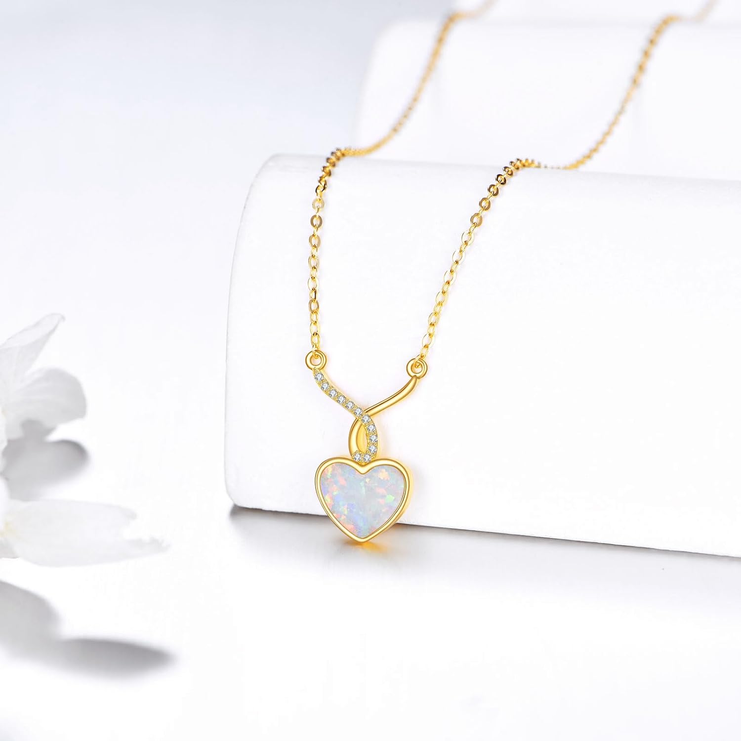 DOVRAN 14K Solid Gold Cat/Butterfly/Heart/Teardrop Necklace for Women 14K Gold Opal/Lapis Lazuli/Black Onyx Pendant Jewelry Gift for Women