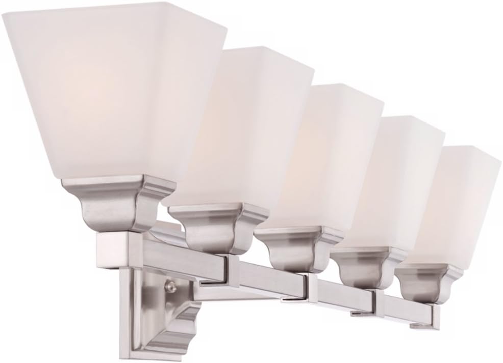 Regency Hill Mencino-Opal Wall Mount Light Satin Nickel Silver Metal Hardwired 35 1/4' Wide 5-Light Fixture Etched White Glass Shade for Bathroom Vanity Mirror House Home Room Decor