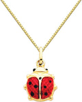 The World Jewelry Center 14k Yellow Gold Lady Bug Enamel Pendant with 0.8mm Box Link Chain Necklace