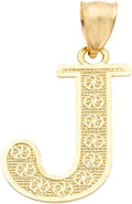 LoveBling 10K Yellow Gold Diamond Cut A to Z Alphabet Initial Letter Charm Necklace Pendant (Small Size)