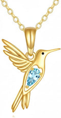DOVRAN Real Solid Gold Birthstone Butterfly/Dragonfly/Bee/Hummingbird Necklace for Women Yellow Gold Animal Pendant for Christmas Dainty Jewelry Birthday Gifts for Mom Wife