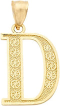 LoveBling 10K Yellow Gold Diamond Cut A to Z Alphabet Initial Letter Charm Necklace Pendant (Small Size)