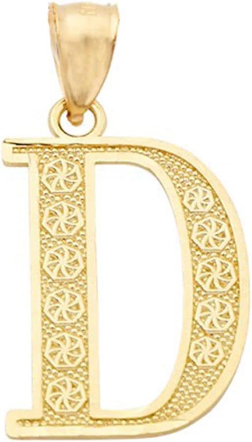 LoveBling 10K Yellow Gold Diamond Cut A to Z Alphabet Initial Letter Charm Necklace Pendant (Small Size)