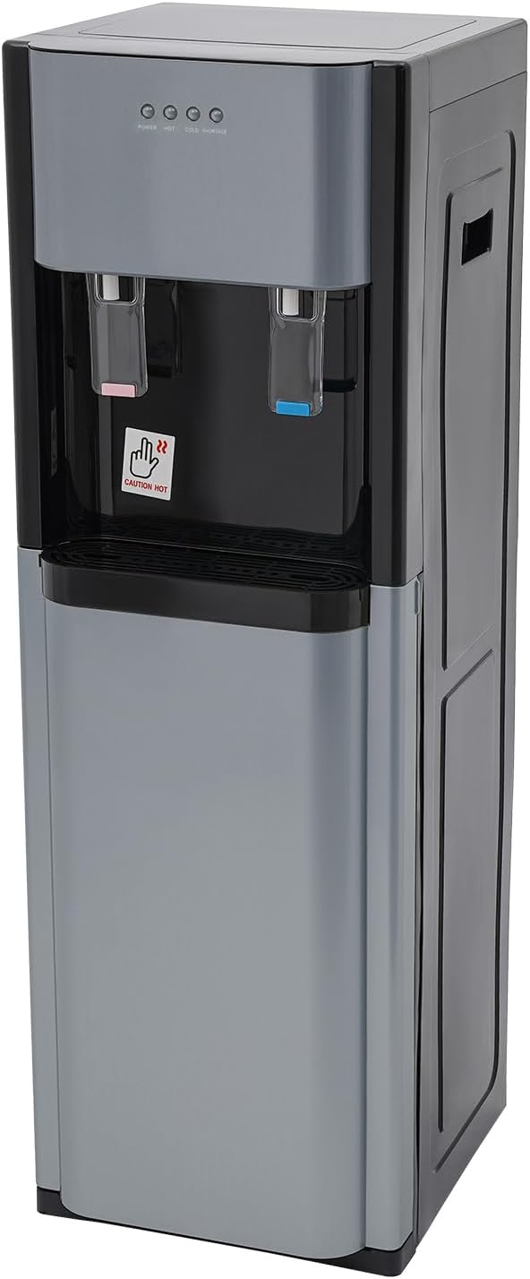 Bepritm Bottom Loading Water Cooler Dispenser for 5 Gallon Bottles, Hot Cold & Cool Water Dispenser with Empty Bottle Indicator, Stainless Steel, Ideal for Office, Home, Living Room (Dark Grey)