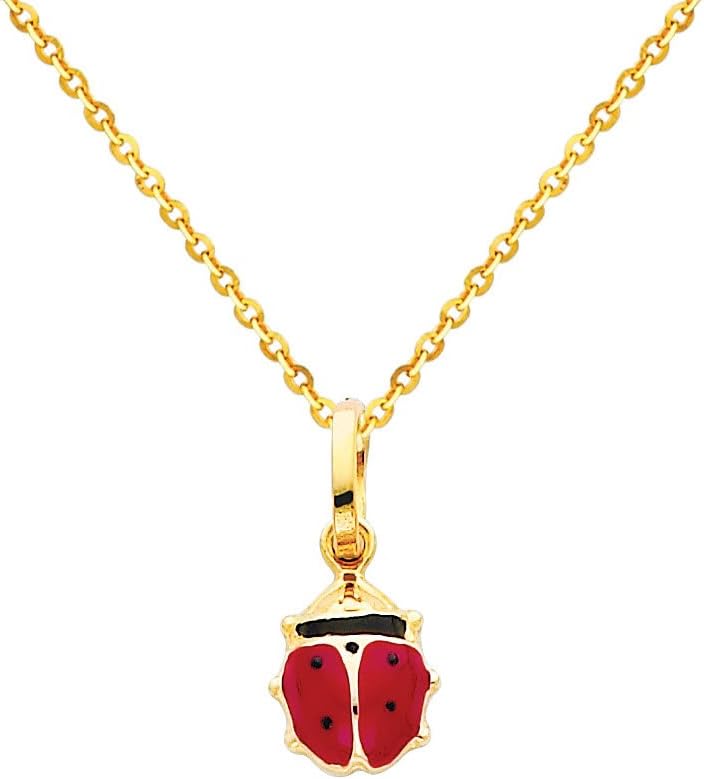 The World Jewelry Center 14k Yellow Gold Lady Bug Enamel Pendant with 1.2mm Cable Chain Necklace