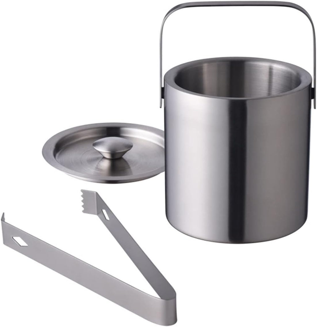 Ice Buckets 1.3L Portable Double Wall Stainless Steel Ice Bucket with Tong - Ice Buckets for Parties, Outdoor and Indoor Insulated Ice Bucket