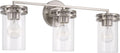 HomePlace by Capital Lighting 148731BN-539 Fuller Transitional Clear Glass Cylinder Vanity Light for Bathroom, 3-Light 300 Total Watts, 10' H x 24' W, Brushed/Satin Nickel