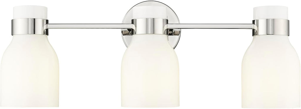 ML Lighting | Corella Collection | 23003-PN | Indoor 3 Light Vanity in Polished Nickel with Opal Shiny Glass Shade | Elegant and Versatile Design for Any Bathroom