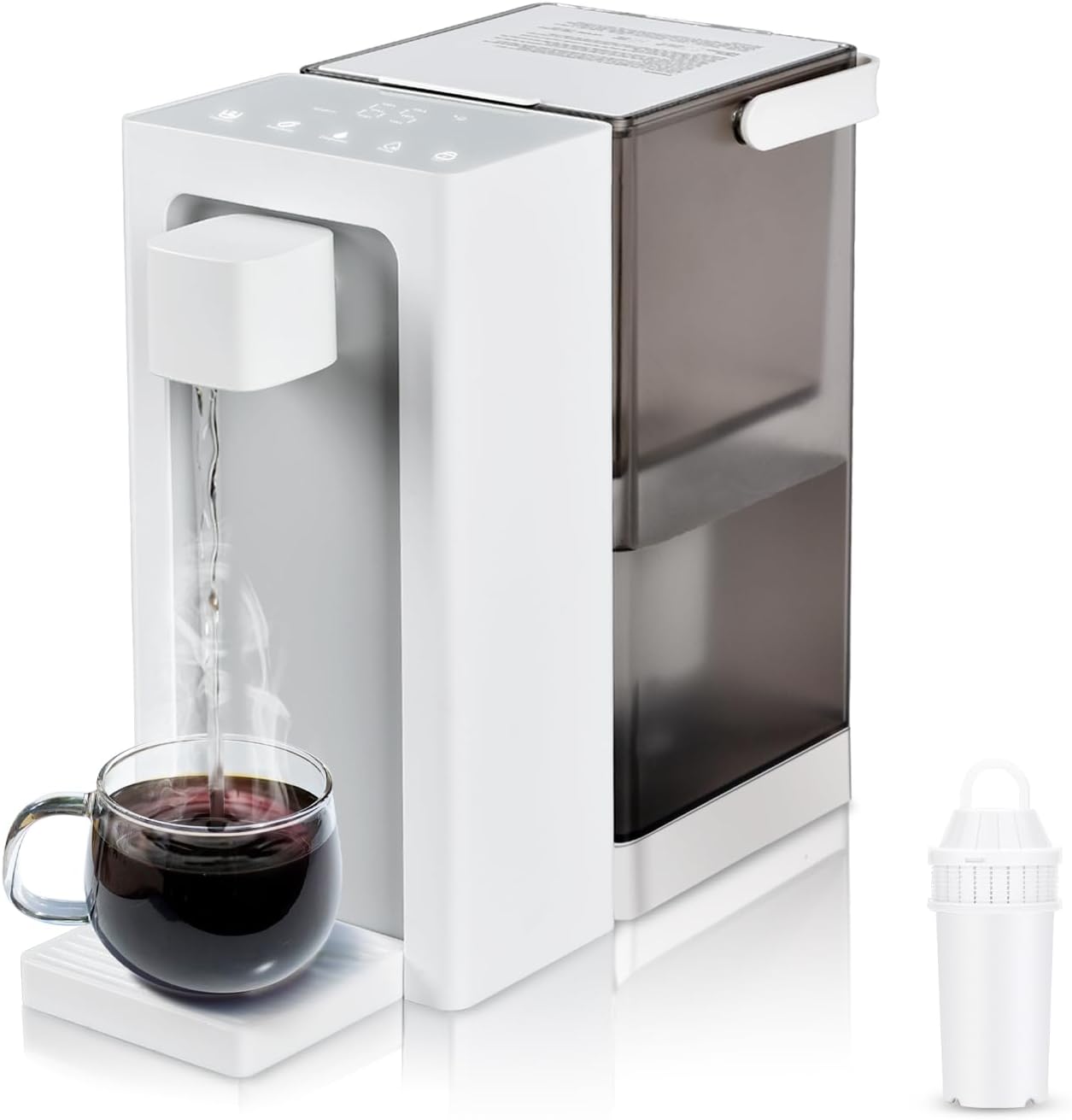 Instant Hot Water Filter Dispenser,3L Super Large Water Tank,Powerful Countertop Water Filter System,Instant Heating in 3 Seconds,Smart Touch Screen with,2 Filter Element,White