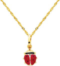 14k Yellow Gold Lady Bug Enamel Charm Pendant with 1.2mm Singapore Chain Necklace