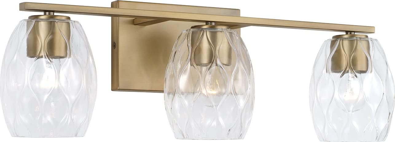 Capital Lighting 145331AD-525 Lucas Transitional Wavy Embossed Glass Vanity Lights for Bathroom, 3-Light 300 Total Watts, 8' H x 24' W, Aged Brass