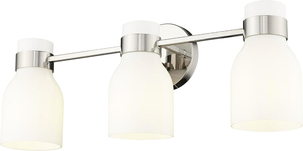 ML Lighting | Corella Collection | 23003-PN | Indoor 3 Light Vanity in Polished Nickel with Opal Shiny Glass Shade | Elegant and Versatile Design for Any Bathroom