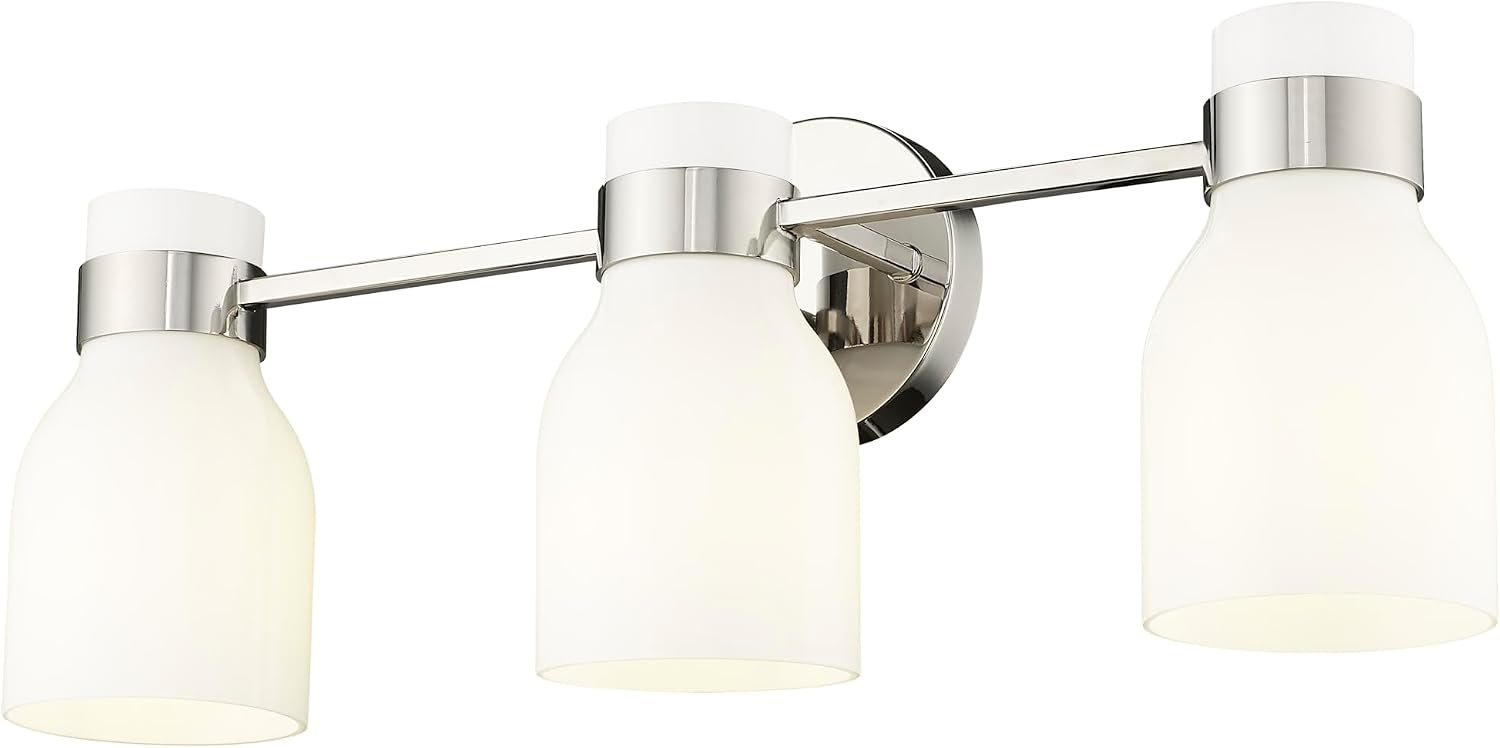 ML Lighting | Corella Collection | 23003-PN | Indoor 3 Light Vanity in Polished Nickel with Opal Shiny Glass Shade | Elegant and Versatile Design for Any Bathroom