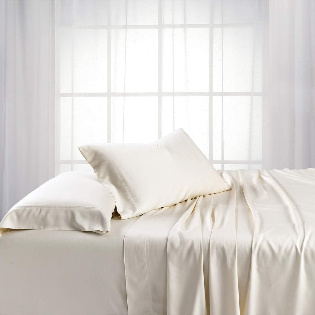 Solid 600-Thread-Count, Viscose Derived from Bamboo, Super Soft and Cool Bed Sheets Set (Twin Extra Long-XL, Ivory)