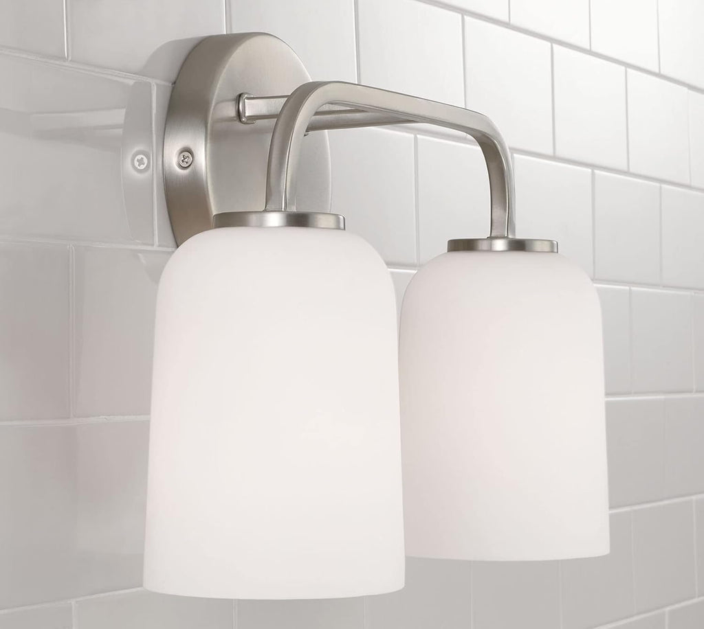 HomePlace Lighting 148821BN-542 Lawson Transitional Soft White Glass Bell Vanity Light for Bathroom, 2-Light 200 Total Watts, 10' H x 14' W, Brushed/Satin Nickel