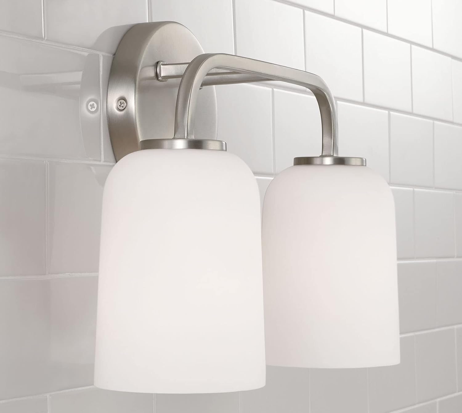 HomePlace Lighting 148821BN-542 Lawson Transitional Soft White Glass Bell Vanity Light for Bathroom, 2-Light 200 Total Watts, 10' H x 14' W, Brushed/Satin Nickel