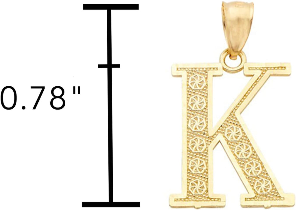 LoveBling 10K Yellow Gold Diamond Cut A to Z Alphabet Initial Letter Charm Necklace Pendant (Small Size)
