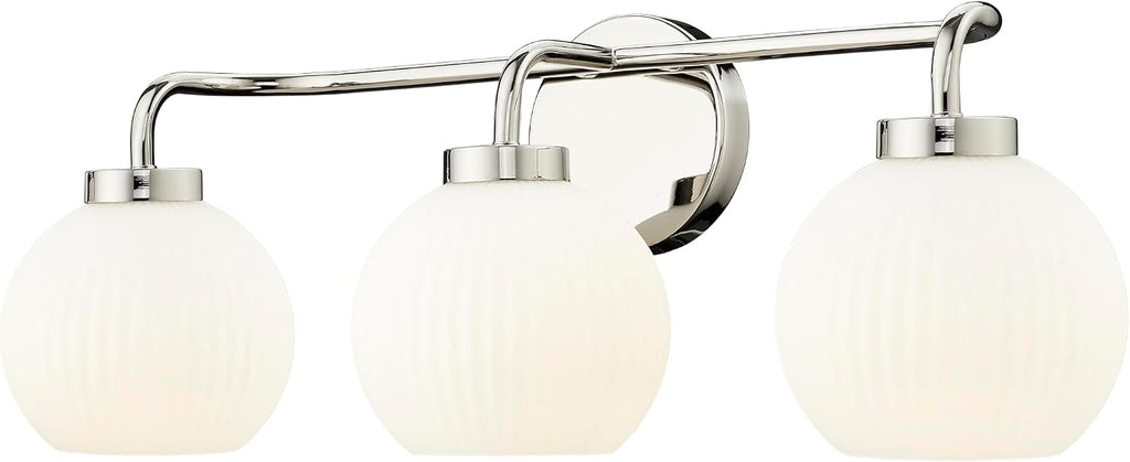 ML Lighting | Oprah Collection | 22403-PN | Indoor 3 Light Vanity in Polished Nickel with Opal Ribbed Glass Shade | Elegant and Versatile Design for Any Bathroom