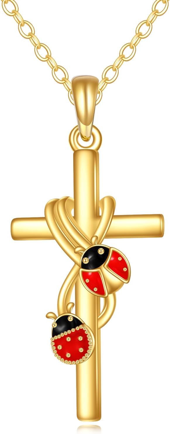 KECHO 14k Real Gold Cross Jewelry Gifts for Mother Grandma Sister Cross Pendant Necklace for Women