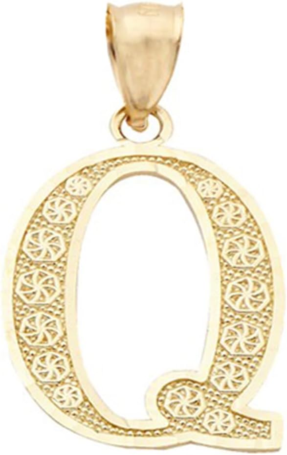 LoveBling 10K Yellow Gold Diamond Cut A to Z Alphabet Initial Letter Charm Necklace Pendant (Small Size)