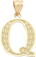 LoveBling 10K Yellow Gold Diamond Cut A to Z Alphabet Initial Letter Charm Necklace Pendant (Small Size)