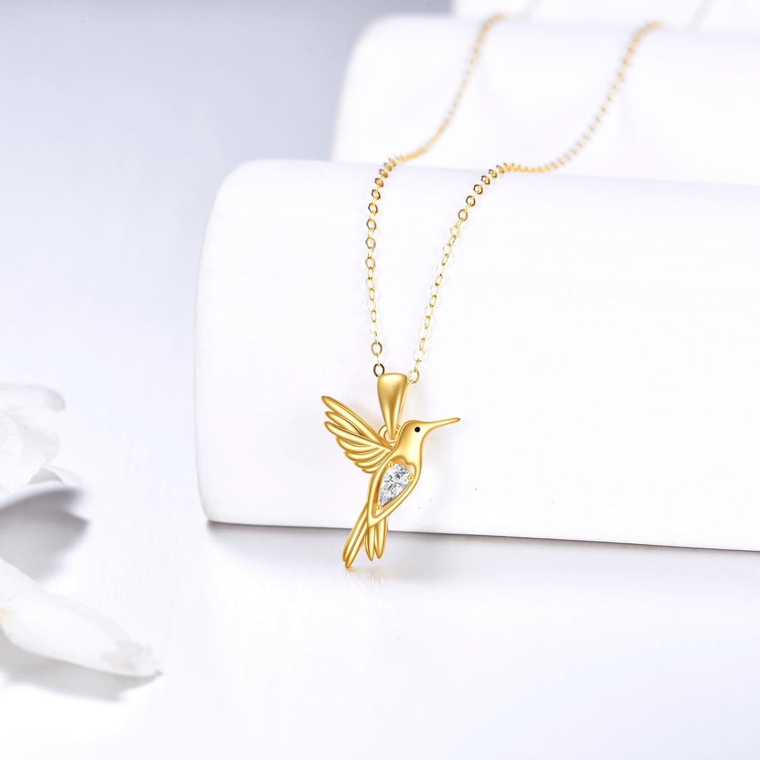 DOVRAN Real Solid Gold Birthstone Butterfly/Dragonfly/Bee/Hummingbird Necklace for Women Yellow Gold Animal Pendant for Christmas Dainty Jewelry Birthday Gifts for Mom Wife