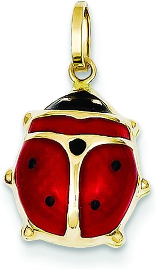 14K Yellow Gold Hollow Polished Enameled Bug Garden Charm Women Charm Jewelry Pendant For Necklace Bracelet Earrings