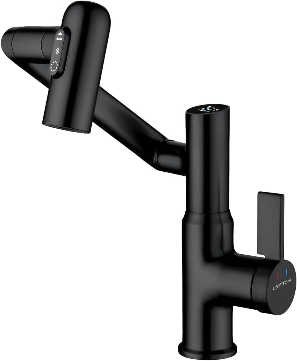 Lefton Rotatable Bathroom Faucet with Temperature Display in Fahrenheit (Batteries-Free), 3 Water Outlet Modes, Matte Black, BF2204-3