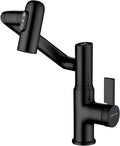 Lefton Rotatable Bathroom Faucet with Temperature Display in Fahrenheit (Batteries-Free), 3 Water Outlet Modes, Matte Black, BF2204-3