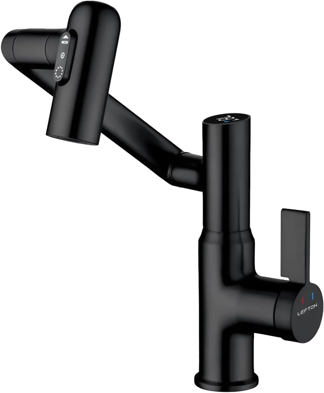 Lefton Rotatable Bathroom Faucet with Temperature Display in Fahrenheit (Batteries-Free), 3 Water Outlet Modes, Matte Black, BF2204-3