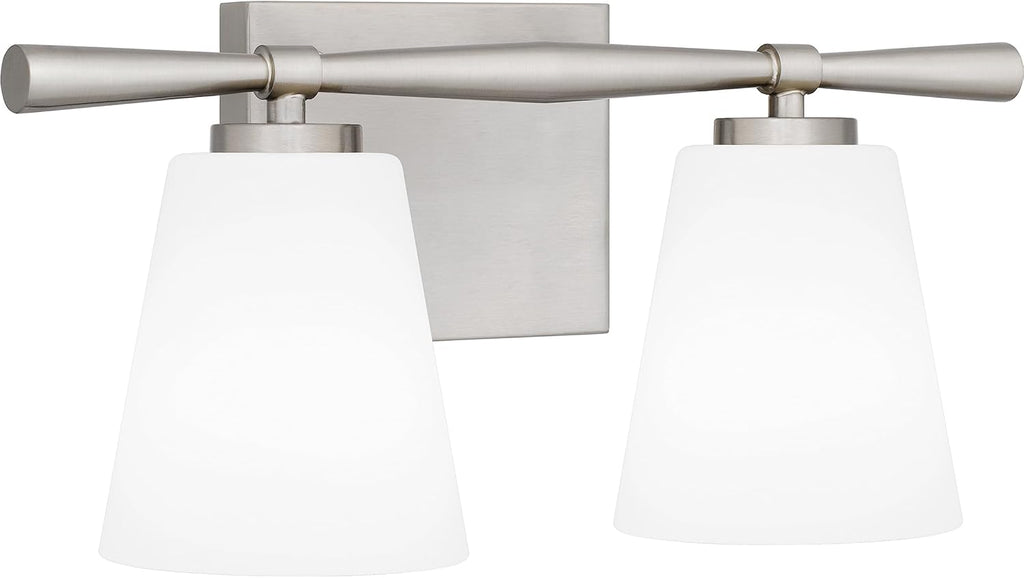 Quoizel Brindley Bath Vanity Lights, 16 Inch 2-Light Brushed Nickel Transitional Bathroom Lighting Fixtures Over Mirror, Opal Etched Glass Shades, Wall Mount Light for Bathroom