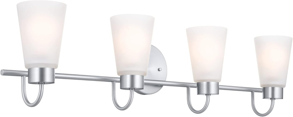 Kichler Erma 4-Light Bathroom Vanity Light Fixture with Satin Etched Glass Shades, Brushed Nickel Wall Mount over Mirror Lighting for Bathroom Vanity (32.5' x 8.5' x 6'), 55127NI