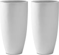 Kante 23.6' H Pure White Concrete Tall Planters (Set of 2), Large Outdoor Indoor Decorative Plant Pots with Drainage Hole and Rubber Plug, Modern Style for Home and Garden