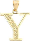 LoveBling 10K Yellow Gold Diamond Cut A to Z Alphabet Initial Letter Charm Necklace Pendant (Small Size)