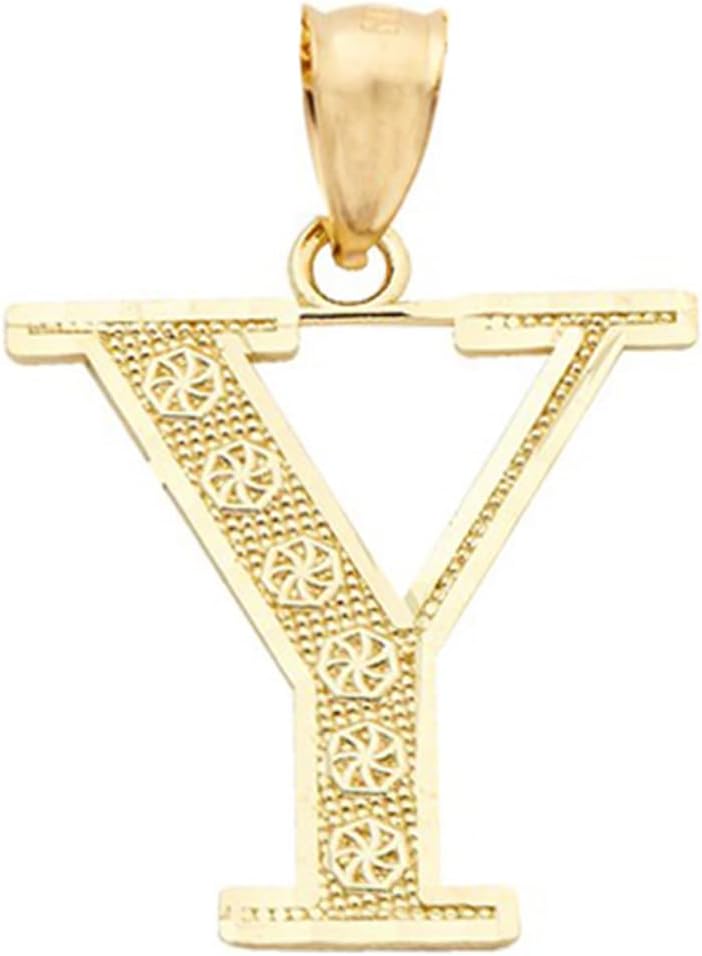 LoveBling 10K Yellow Gold Diamond Cut A to Z Alphabet Initial Letter Charm Necklace Pendant (Small Size)