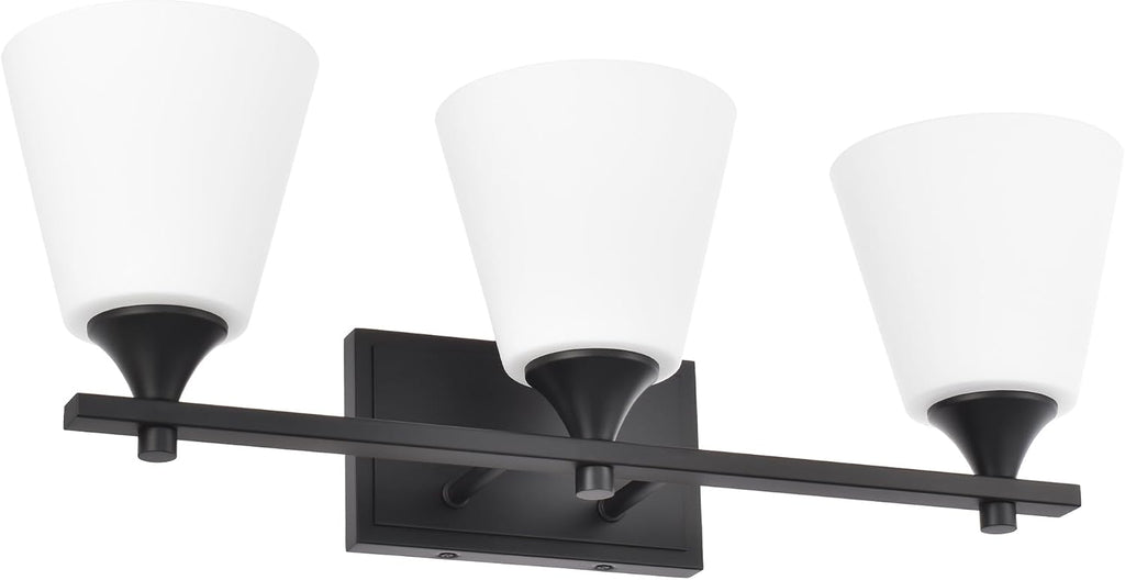 Black Bathroom Vanity Light Fixtures, 3 Lights Traditional Vanity Lighting Fixture with Opal Glass Shade, Porch Wall Mount Light Fixture for Bathroom, Mirror Cabinets Hallway Stairs, Matte Black
