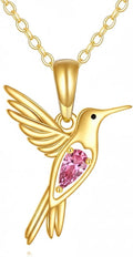 DOVRAN Real Solid Gold Birthstone Butterfly/Dragonfly/Bee/Hummingbird Necklace for Women Yellow Gold Animal Pendant for Christmas Dainty Jewelry Birthday Gifts for Mom Wife