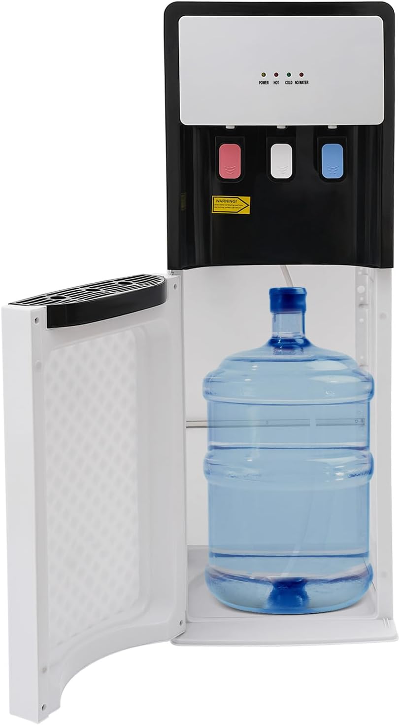 LYNICESHOP Bottom Loading Water Dispenser, Water Dispenser Bottom Loading Water Cooler for 5 Gal Bottles w/Indicator Lights, Hot & Cold Standing Water Dispenser for Home, Office (White)