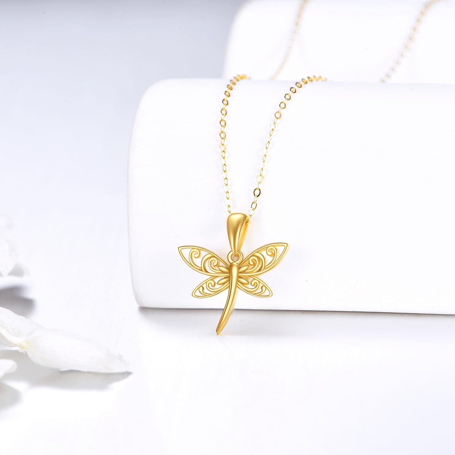 DOVRAN Real Solid Gold Birthstone Butterfly/Dragonfly/Bee/Hummingbird Necklace for Women Yellow Gold Animal Pendant for Christmas Dainty Jewelry Birthday Gifts for Mom Wife