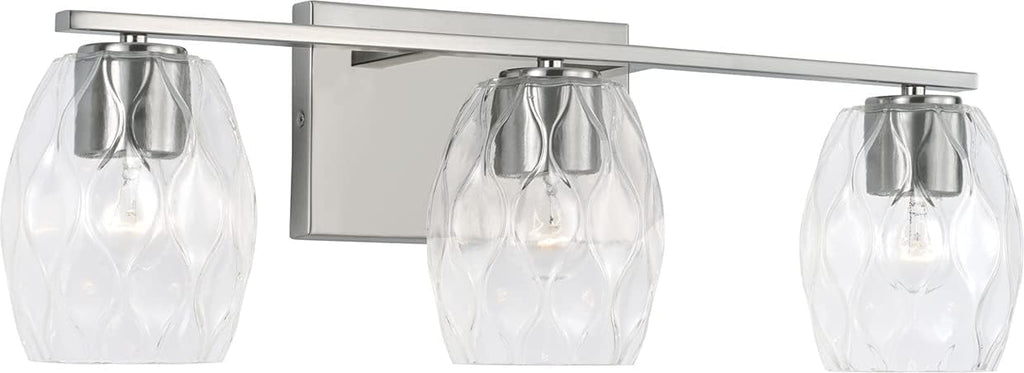 Capital Lighting 145331BN-525 Lucas Transitional Wavy Embossed Glass Vanity Lights for Bathroom, 3-Light 300 Total Watts, 8' H x 24' W, Brushed Nickel