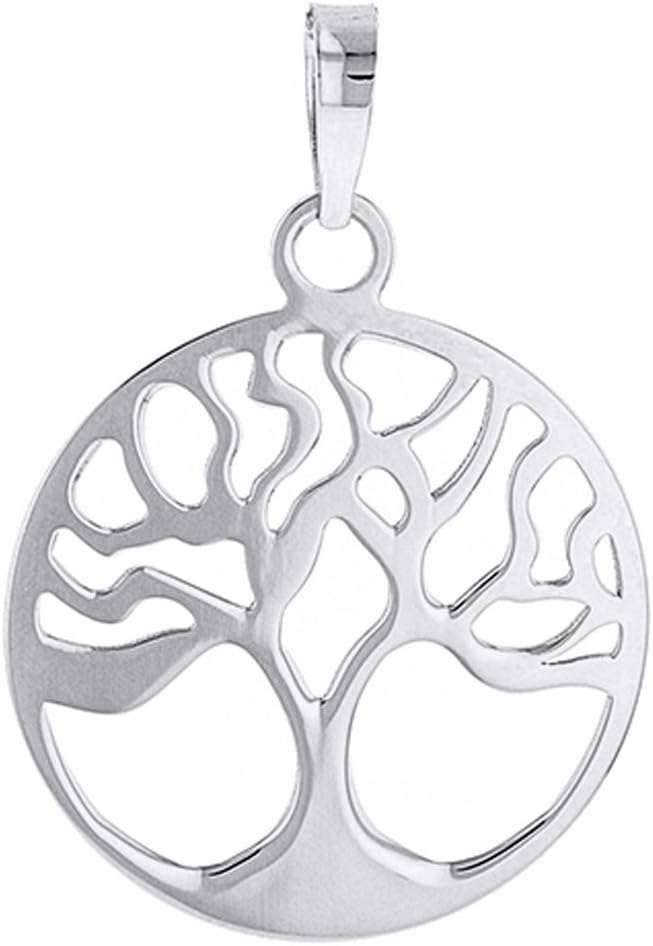 Jewelry America Solid 14k White Gold Tree of Life Disk Chain Pendant Necklace