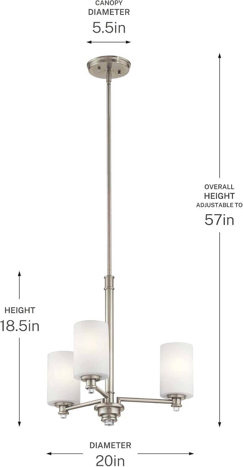 Kichler Joelson 18.5' 3 Light Mini Chandelier with Satin Etched Cased Opal and Clear Glass Accent Glass in Brushed Nickel