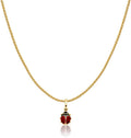 Ioka 14K Yellow Gold Lady Bug Colored Enamel Lucky Charm Pendant with 0.9mm Wheat Chain Necklace