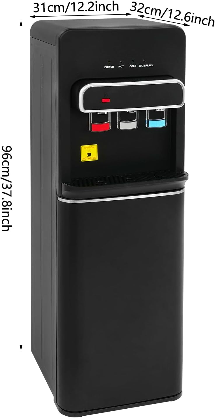 Bottom Loading Water Cooler Dispenser for 3 or 5 Gal Bottles Hot, Cold & Room Water 3 Temperature Settings Water Dispenser with Child Lock Cooling 50°F-59°F for Home Use (Black 2)