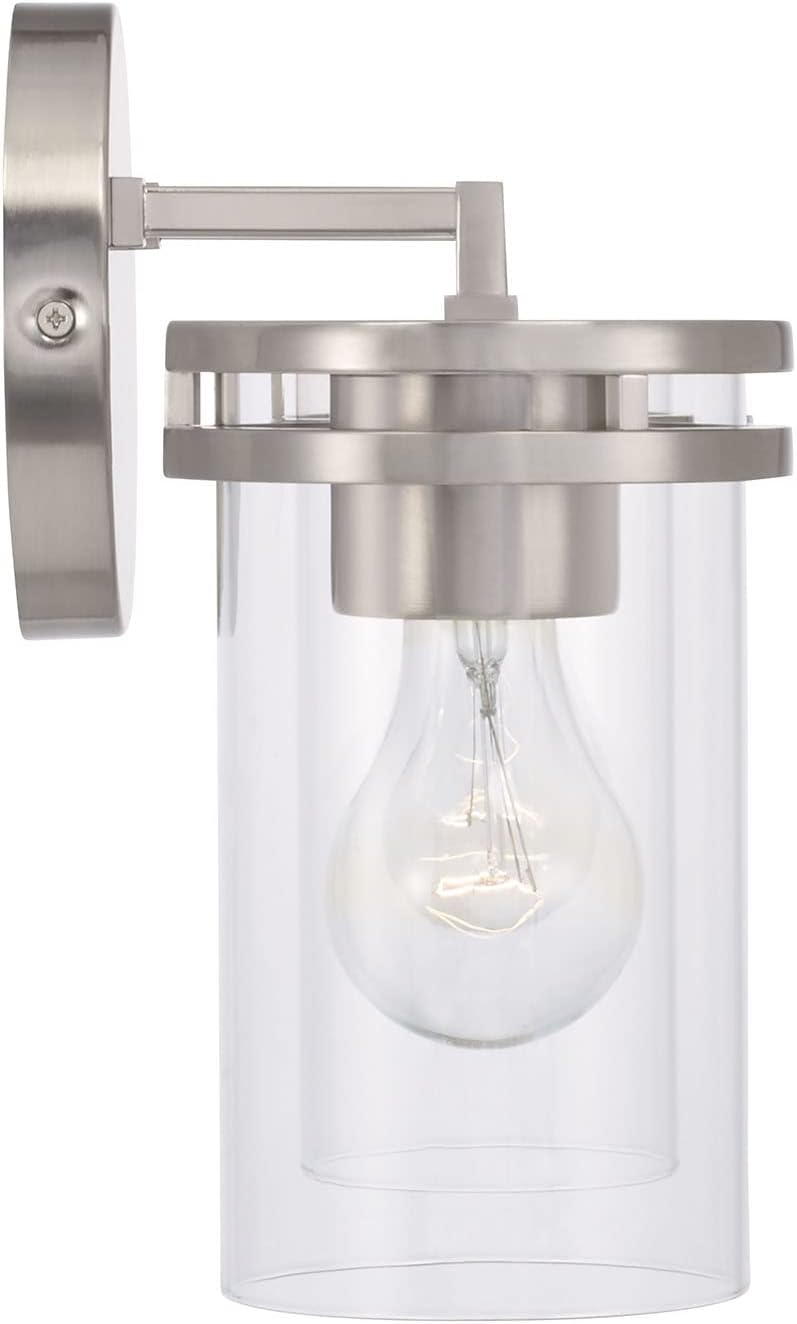 HomePlace by Capital Lighting 148721BN-539 Fuller Transitional Clear Glass Cylinder Vanity Light for Bathroom, 2-Light 200 Total Watts, 10' H x 14' W, Brushed/Satin Nickel