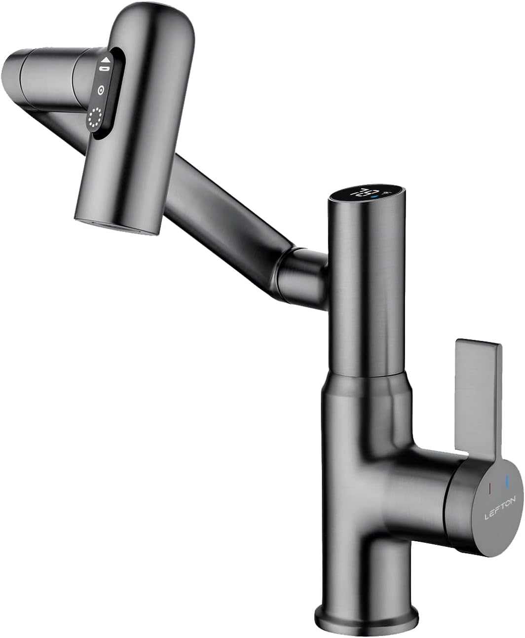 Lefton Rotatable Bathroom Faucet with Temperature Display in Fahrenheit (Batteries-Free), 3 Water Modes, Dark Grey, BF2204-2