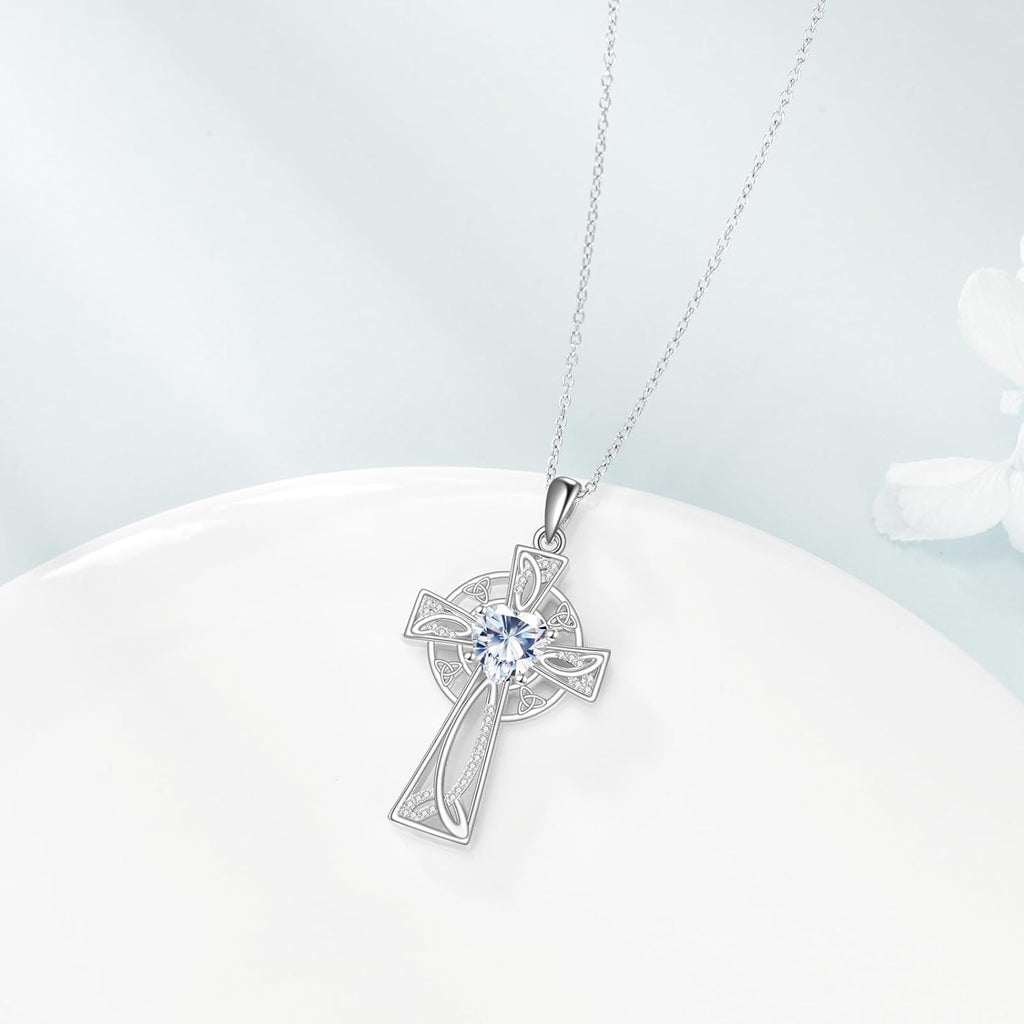 Moissanite Cross Necklace Sterling Silver Religious Created Diamond Crucifix Jewelry Gifts for Women Men