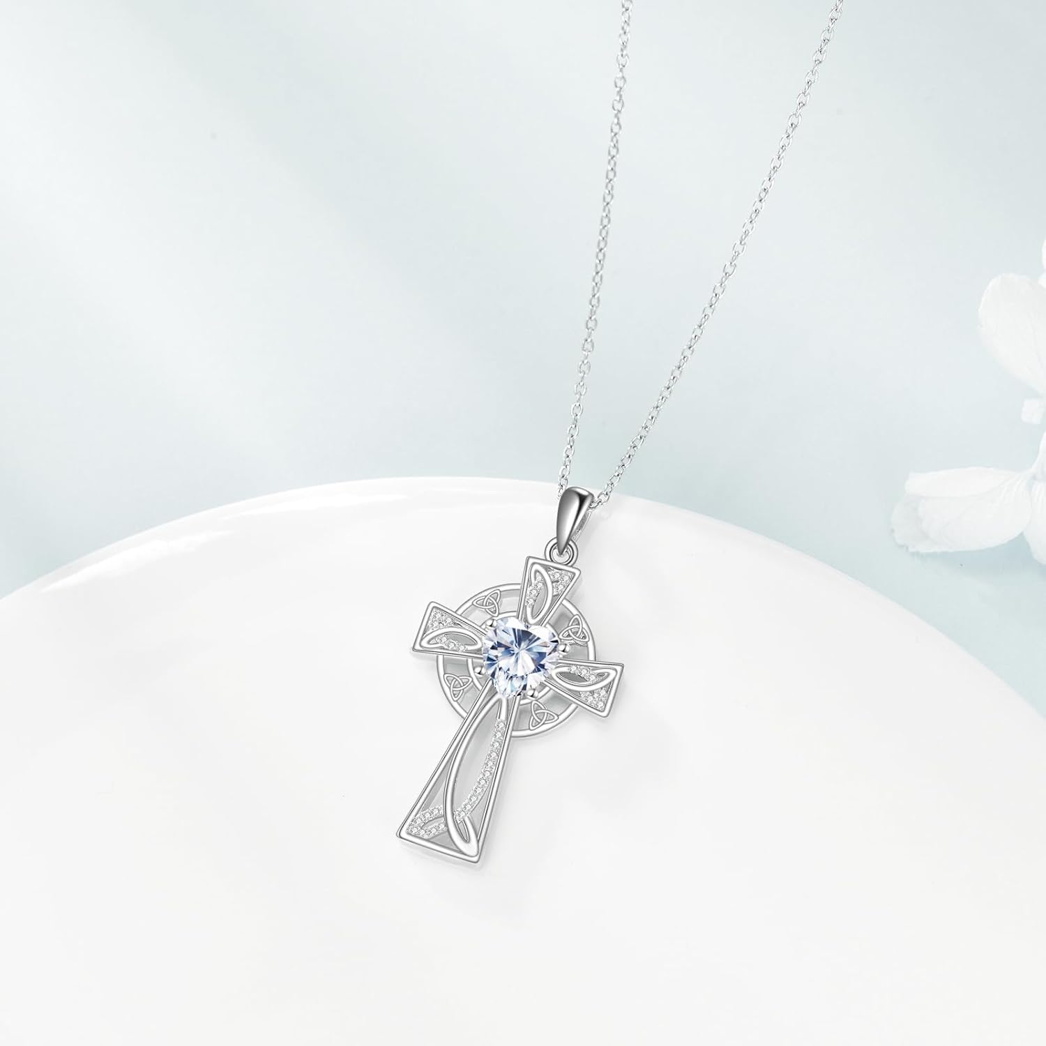 Moissanite Cross Necklace Sterling Silver Religious Created Diamond Crucifix Jewelry Gifts for Women Men
