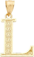 LoveBling 10K Yellow Gold Diamond Cut A to Z Alphabet Initial Letter Charm Necklace Pendant (Small Size)
