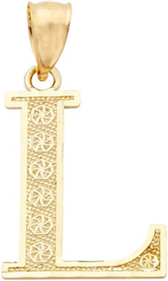 LoveBling 10K Yellow Gold Diamond Cut A to Z Alphabet Initial Letter Charm Necklace Pendant (Small Size)